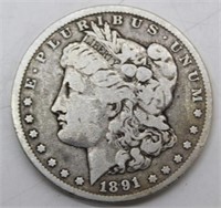 1891 P Morgan Silver Dollar  F