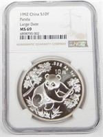 1992 CHINA LARGE DATE SILVER PANDA - NGC MS69