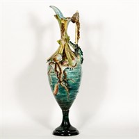 Palissy Style Majolica Large Ewer, Sea Creatures