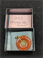 14K Gold and Red Jade Pendant