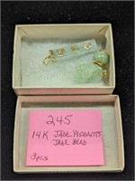 14K Gold and Jade Pendants & Bead