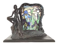 Stained Glass Lamp w Metal Female Nude