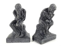 Pr Painted Plaster Bookends, Male Nude The Thinker