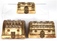 (3) BONE COVERED TRINKET BOXES