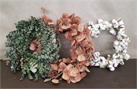 Trio of Wreaths. Cotton, Eucalyptus & Artificial