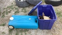 TOTE OF MISC TOOLS AND TOTE-ALONG WATER TANK