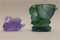 (2) Pcs Chinese Peking "New Workshop" Art Glass