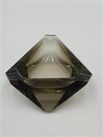 Vtg Ashtray Art Deco Dark Smokey Gray Glass 6"