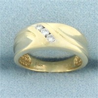 3 Stone Diagonal Diamond Band Ring in 14k Yellow G