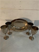 Vintage Silver Plate 4 Goblets and Bowl
