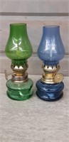 2 Miniature Oil Lanterns, Blue & Green