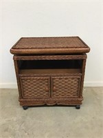 Wicker Cabinet with Swivel Top On Casters with