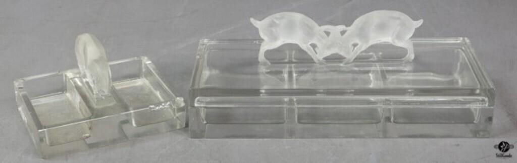 Lalique Ashtray, Deux Chevres Box