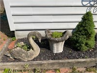 Cement swan and basket