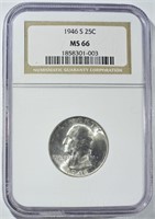 1946-S WASHINGTON QUARTER NGC MS-66