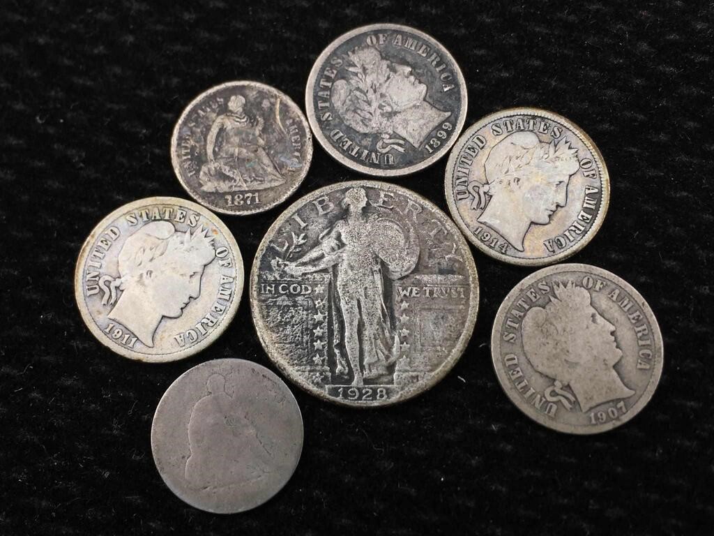 Silver US Coins - Half Dime, Barber Dimes and