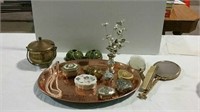 Large copper tray, dresser set ,multiple small