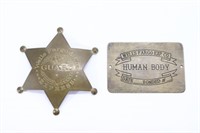 Wells Fargo Express Human Body & Guard Brass Badge