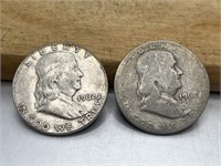TWO 1962-D Franklin Half Dollars 90% Silver 10%
