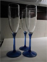 Three Cobalt Champagne Glasses