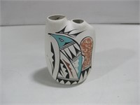 8" Signed L.Toya Pottery Vase Observed Stain