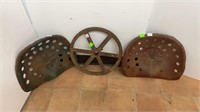 (2) antique tractor seats, flywheel