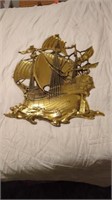 WALL HANGING OF A BRONZE GOLD SHIP