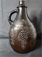 Vintage Amber  Etched Glass 1 Gallon Wine Jug