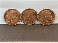 Three one ounce copper rounds