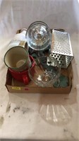Candy dishes, grater, chopper, mugs, crosses