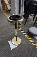 1960's floor ashtray-brass & clear plastic column