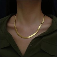 18k Gold Plated Flat Chain Women's Necklace Sterli