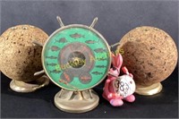 MCM CORK BALL PENCIL HOLDERS AND BAROMETER