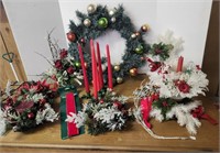 Christmas candle centerpieces, rings, wreath