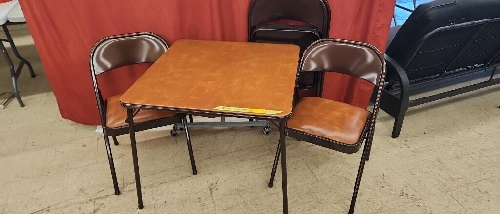 Vintage Card Table and 4 Folding Chairs.