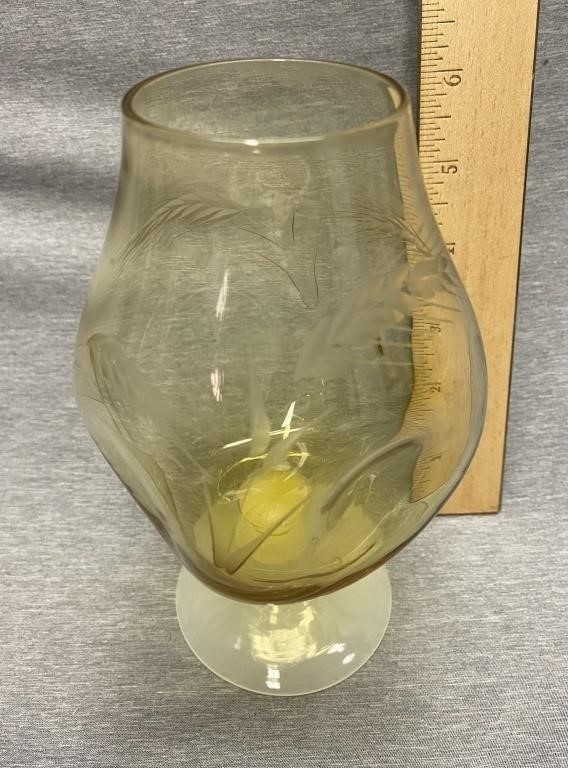 Amber Glass Pinched Wheat Design Goblet