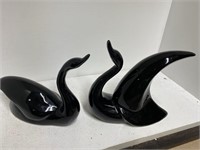 Vintage Art Deco MCM Ceramic Black Glossy Swan k