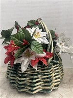 Vintage Hanging Wicker Basket With Fake Flowers
