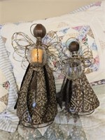 Pair of metal angel candle holders