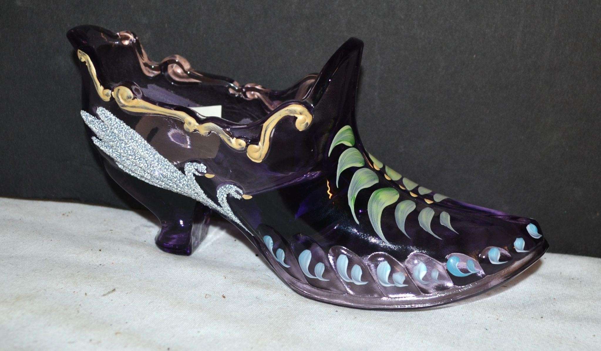 Hand Painted  J. Drayer Fenton Art  Glass shoe