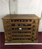 Antique Clark’s Spool Cabinet With Original Glass