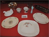 Antique Serving dishes and German Souvenir Cups