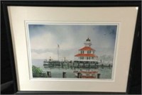 Signed Watercolor of Dock Framed