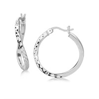 Sterling Silver Diamond Cut Twisted Hoop Earrings