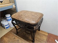 Worn LEATHER Styled Metal Base STOOL @15.5x18.5x