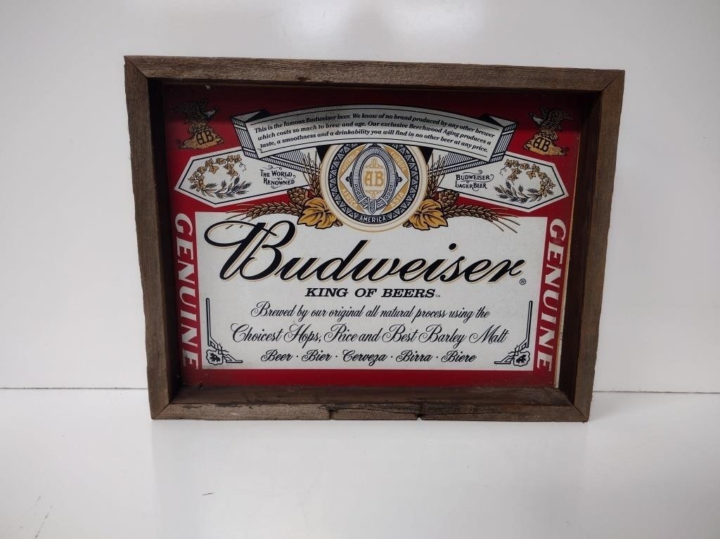 Framed Budweiser Metal Sign