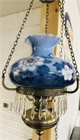 Beautiful Antique Hp Blue Hanging Lamp W Prisms
