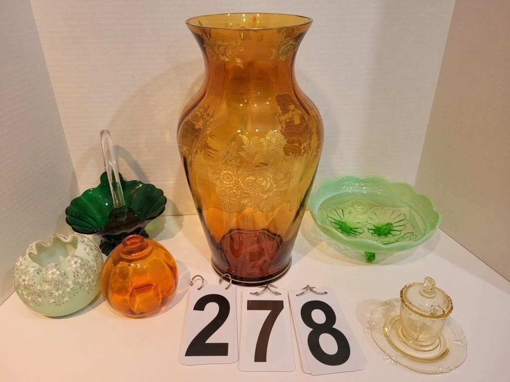 Various Orange & Green Glass ~ Large Vase ~