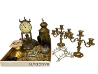 Inkwells, Clock  & Brass Candlesticks