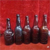 (5)Antique beer bottles. Embossed.